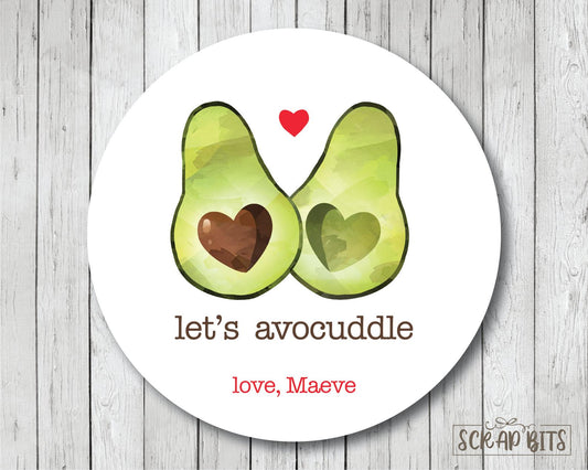 Let's AvoCuddle Avocado Valentines . Valentine's Day Stickers or Tags - Scrap Bits