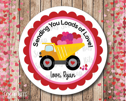 Loads of Love Dump Truck Valentine . Valentine's Day Stickers or Tags - Scrap Bits