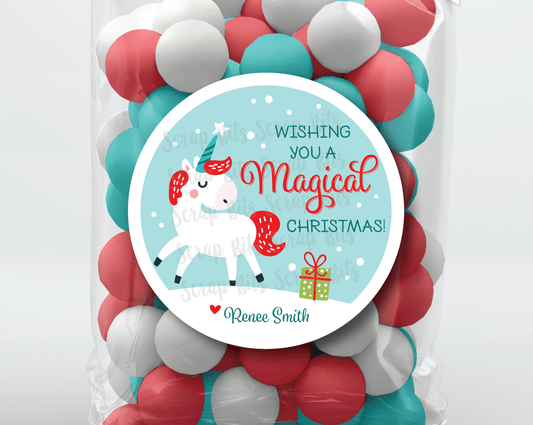 Magical Christmas Unicorn Stickers or Tags . Christmas Gift Labels - Scrap Bits