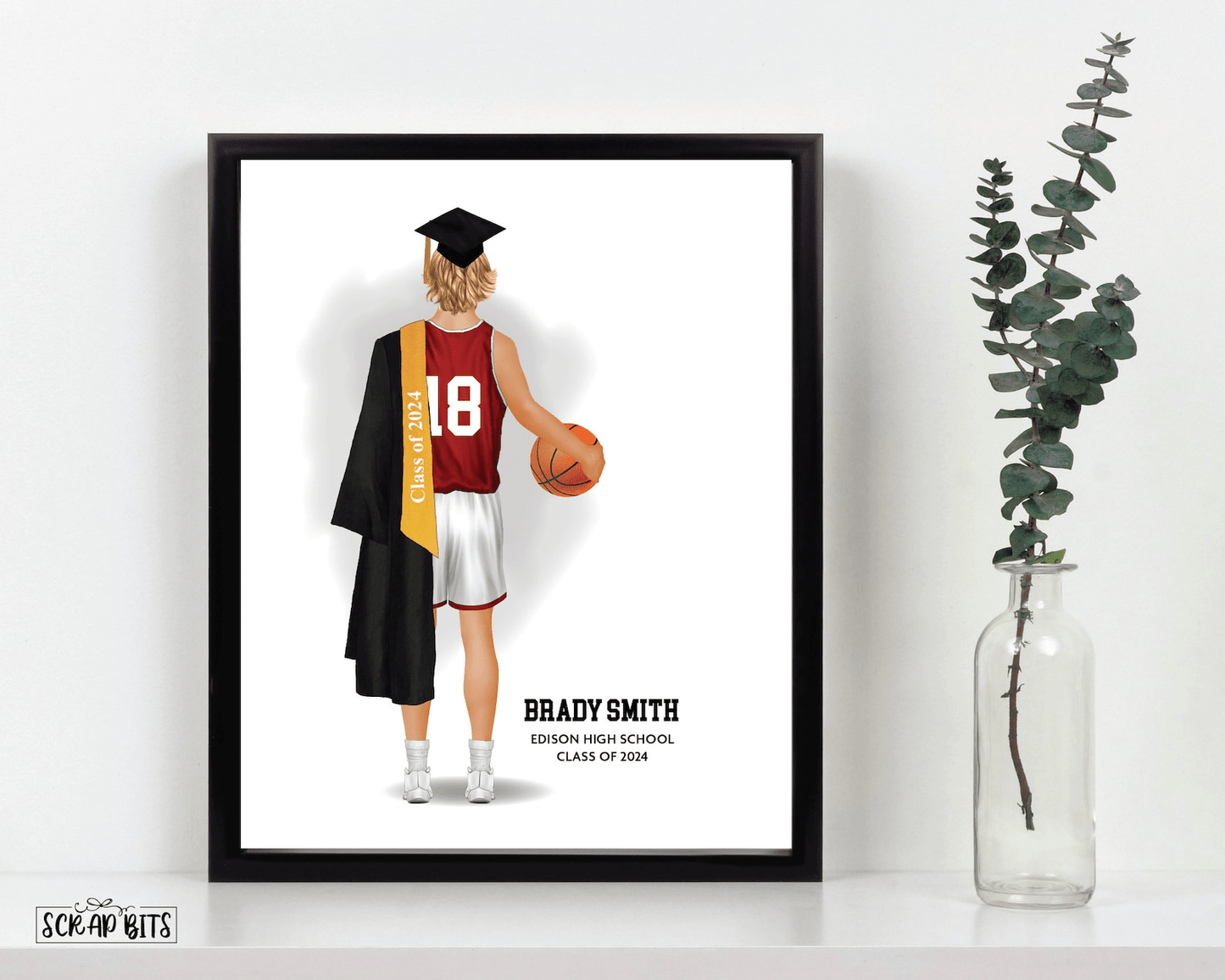 Male Basketball Graduation Print . Custom Digital Portrait Print - Scrap Bits