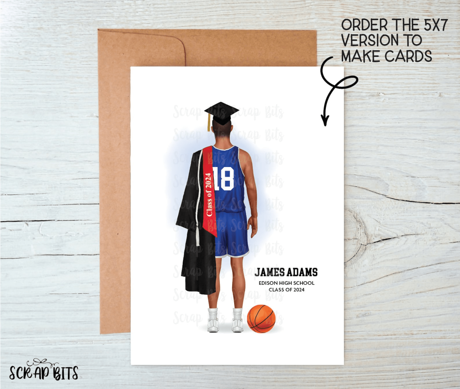 Male Basketball Graduation Print . Custom Digital Portrait Print - Scrap Bits