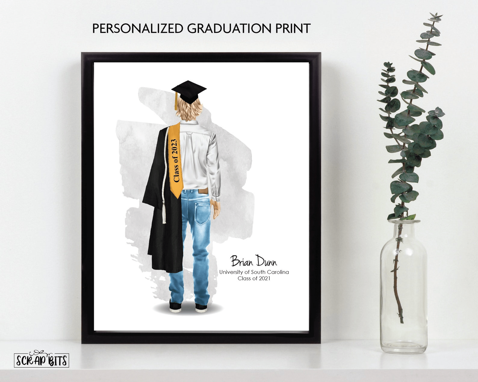 Male Graduation Print, Personalized Graduation Gift for Him, Full Body Casualwear . Digital Portrait Print - Scrap Bits