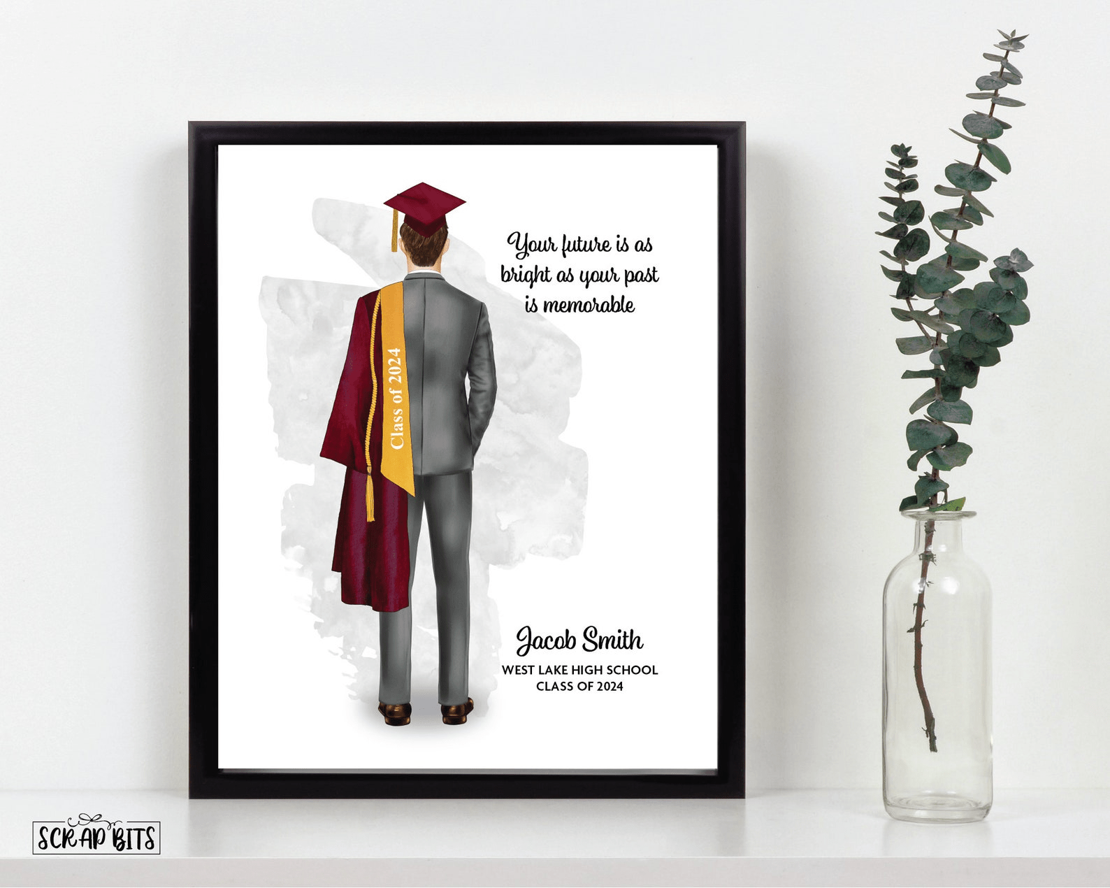 Male Graduation Print, Personalized Graduation Gift for Him, Full Body Formal Suit . Digital Portrait Print - Scrap Bits