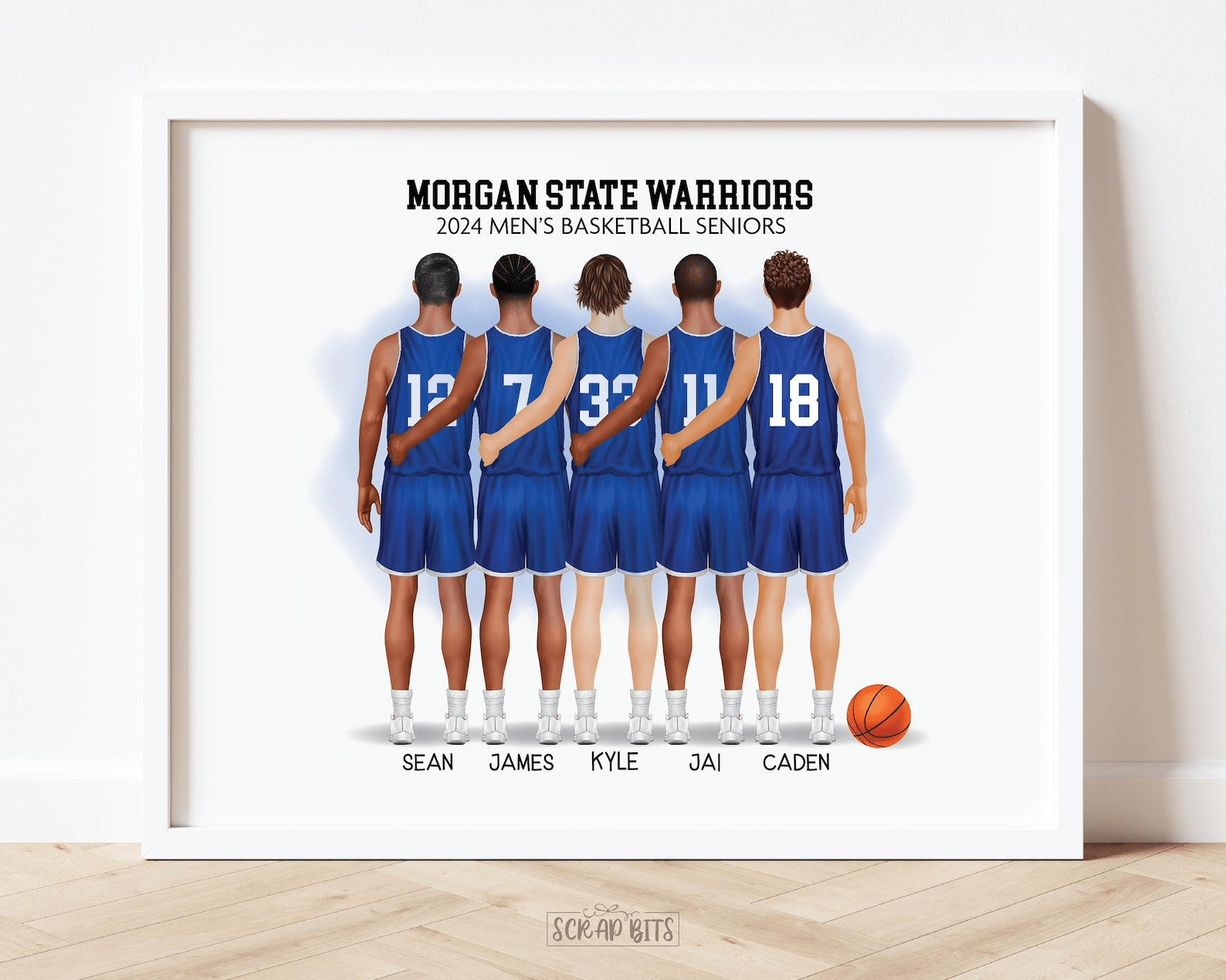 Men's Basketball Team Print, Custom Basketball Team Gift . Personalized Digital Portrait Print - Scrap Bits