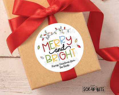 Merry & Bright Stickers, String of Lights . Christmas Gift Labels - Scrap Bits