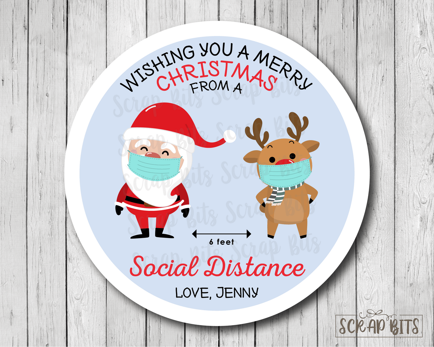 Merry Christmas From A Social Distance Stickers or Tags . Christmas Gift Labels - Scrap Bits