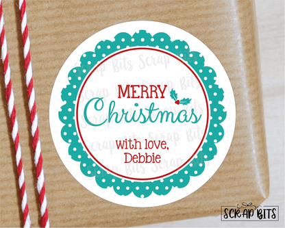 Merry Christmas, Polka Dot Scallop Stickers or Tags . Christmas Gift Labels - Scrap Bits