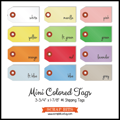 Mini Colored Shipping Tags in Red . Size 1 (2.75" x 1.375") - Scrap Bits