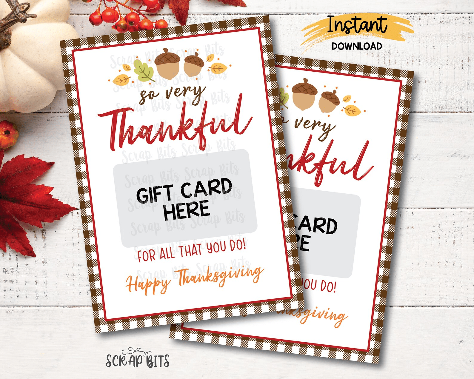 Minimal So Very Thankful For All That You Do, Brown Gingham Thankful Gift Card Holder, Printable Thanksgiving Gift Card Holder, Instant Download - Scrap Bits