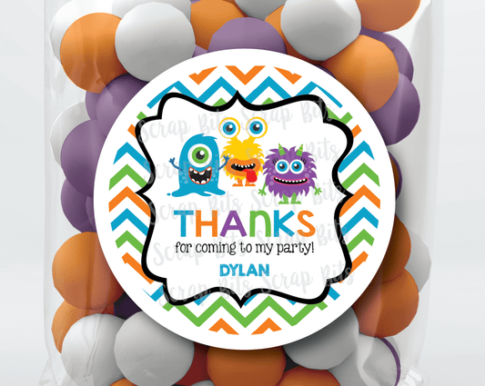 Monster Birthday Party Favor Stickers or Tags . Chevron - Scrap Bits