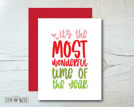Most Wonderful Time of The Year, Christmas Word Stack Card, Christmas Card . Single or Set of 10 - Scrap Bits