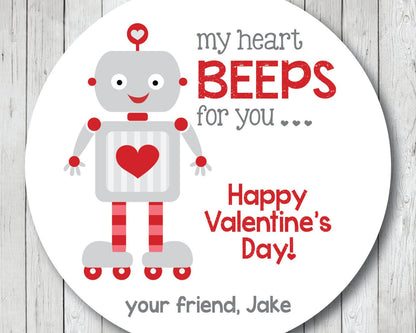 My Heart Beeps for You Valentine, Robot Valentines . Valentine's Day Stickers or Tags - Scrap Bits