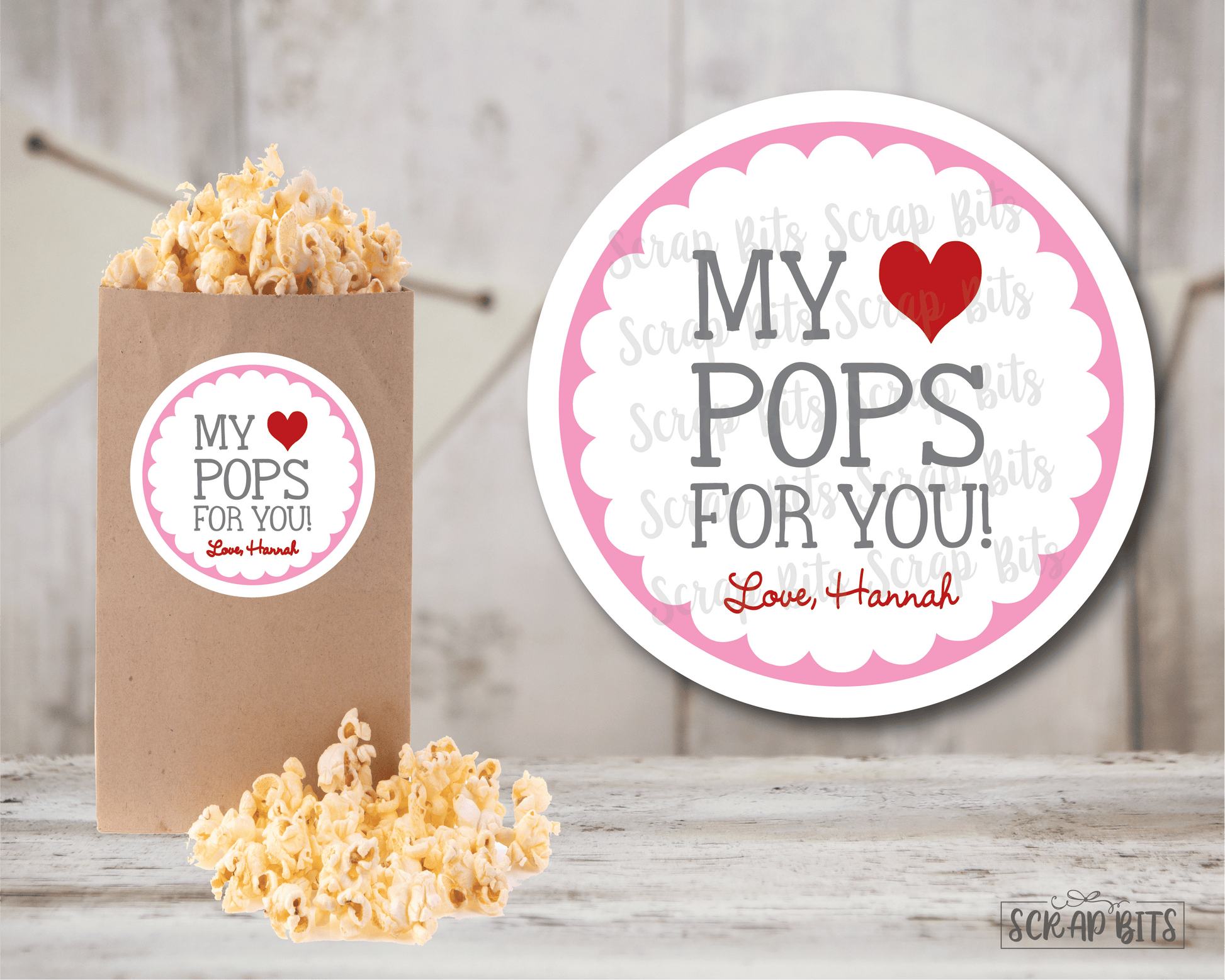My Heart Pops for You Valentines . Valentine's Day Stickers or Tags - Scrap Bits