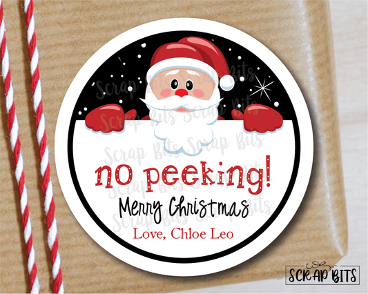 No Peeking Santa Stickers or Tags . Christmas Gift Labels - Scrap Bits