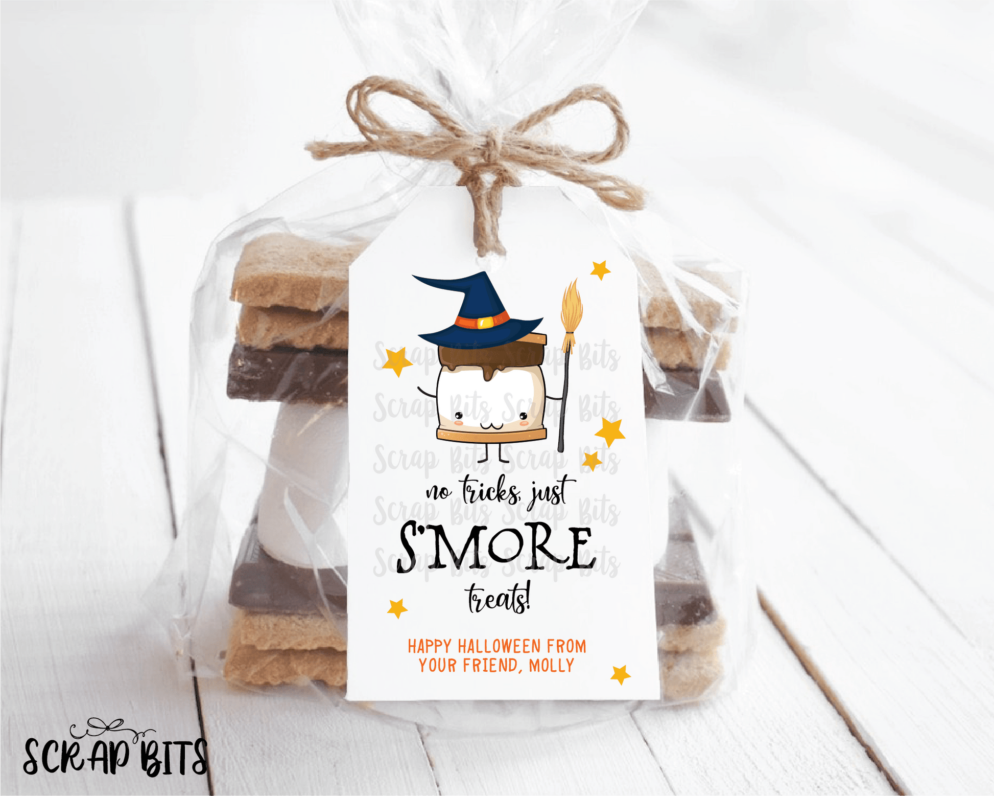 No Tricks Just S'more Treats Witch S'more Tags . Halloween Treat Bag Tags - Scrap Bits