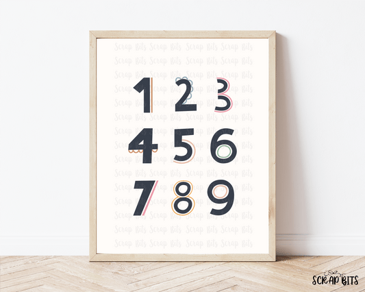 Numbers Poster, Cutesy Font . Classroom, Homeschool or Playroom Educational Poster . 5 Digital Print Sizes - Scrap Bits