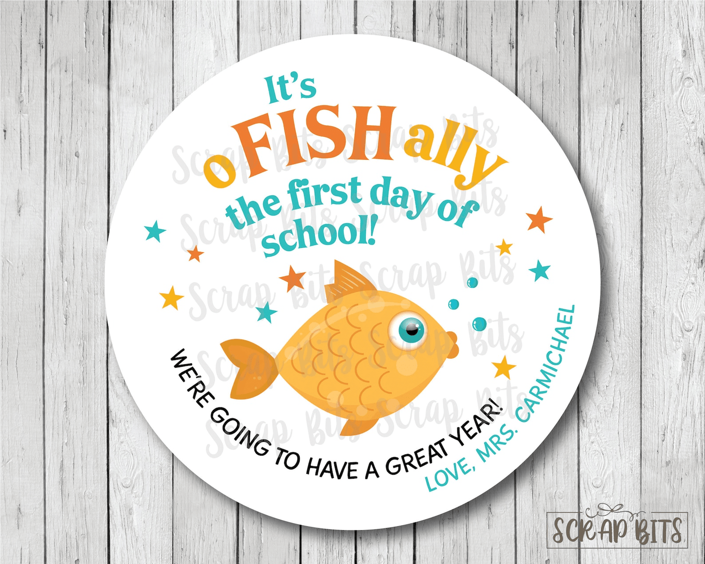 O-Fish-Ally First Day of School Stickers . Printable Back To School Labels, Instant Download Editable Template - Scrap Bits