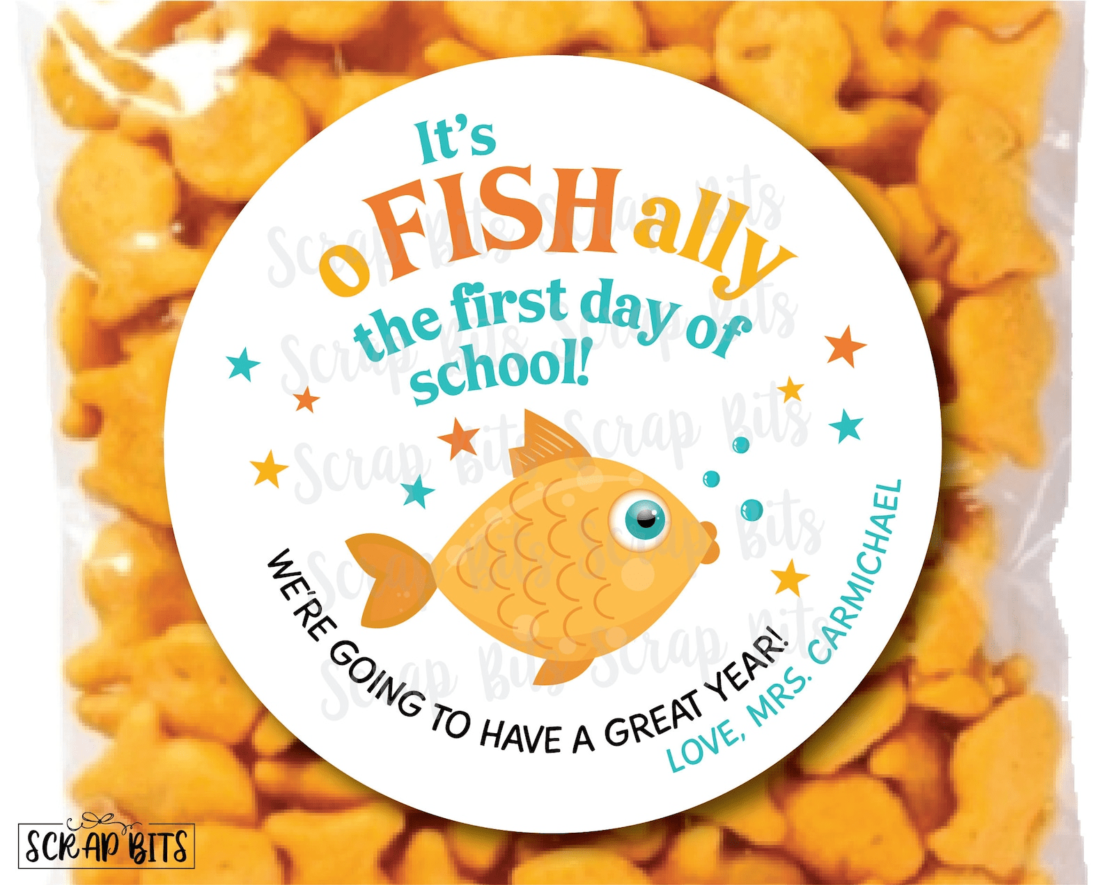 O-Fish-Ally First Day of School Stickers . Printable Back To School Labels, Instant Download Editable Template - Scrap Bits