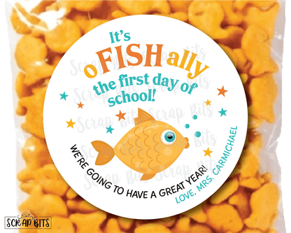 O-Fish-Ally Goldfish First Day of School Back To School Stickers or Tags - Scrap Bits