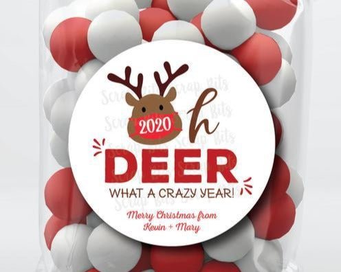 Oh Deer, What A Crazy Year Stickers or Tags . Christmas Gift Labels - Scrap Bits