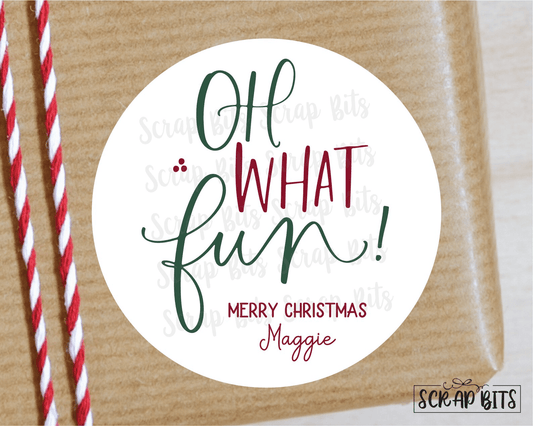 Oh What Fun Christmas Gift Labels, Doodle Lettering. Personalized Christmas Stickers or Tags - Scrap Bits