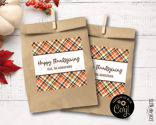 Orange & Brown Plaid Happy Thanksgiving Tags, Printable Thanksgiving Tags, Instant Download Editable Template - Scrap Bits