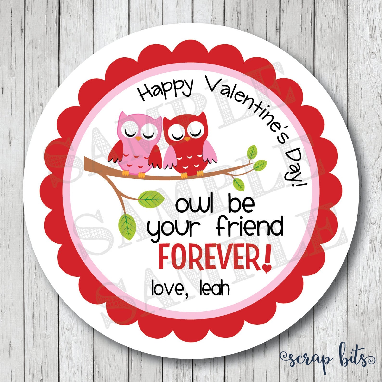 Owl Be Your Friend Forever Valentines . Valentine's Day Stickers or Tags - Scrap Bits