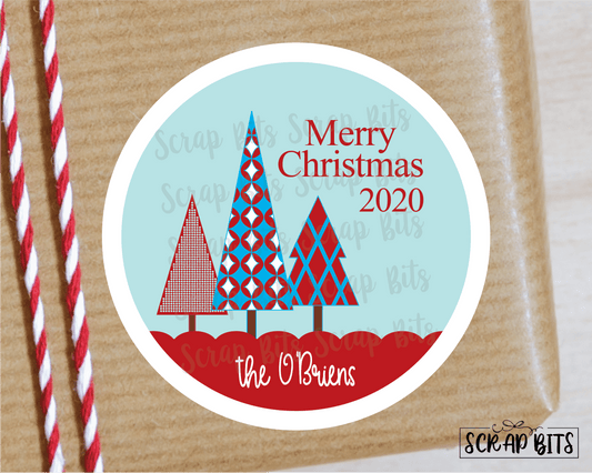 Patterned Christmas Trees Stickers or Tags . Christmas Gift Labels - Scrap Bits