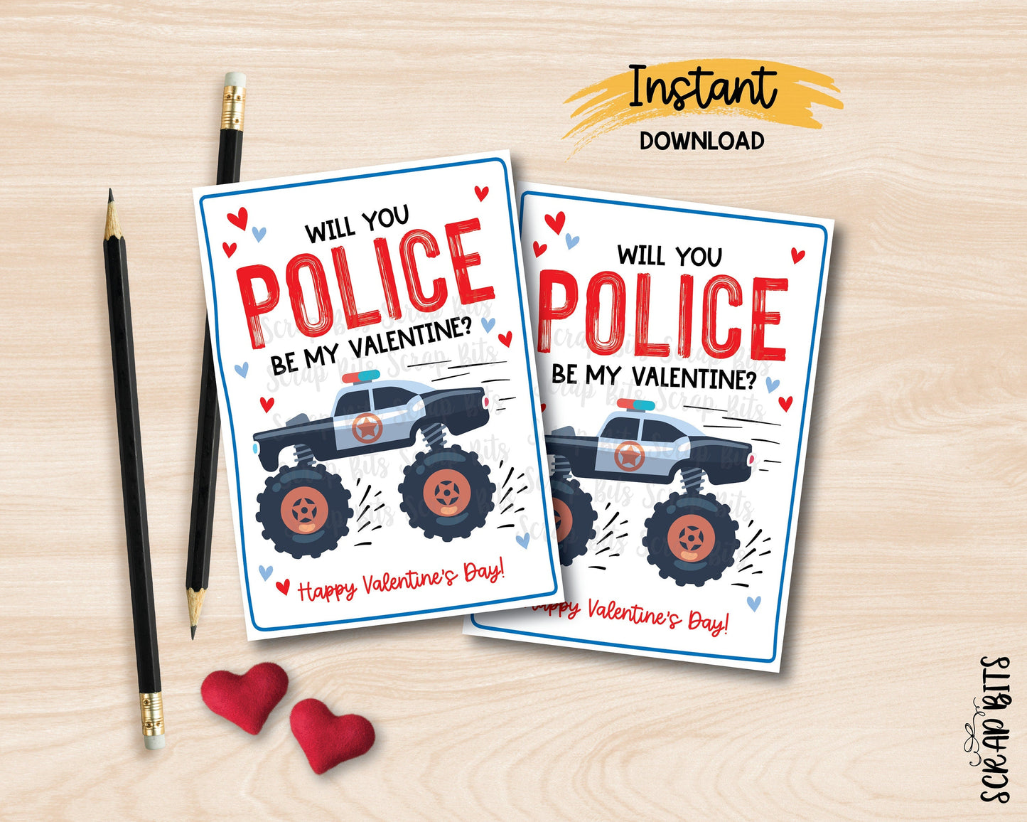 Police Valentines, Will You Police Be My Valentine, Printable Classroom Valentines, Instant Download - Scrap Bits