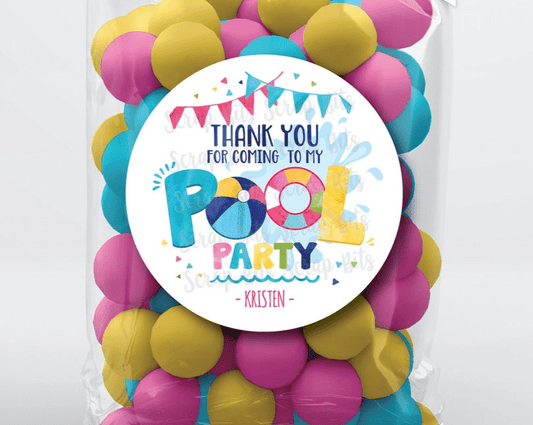 Pool Party Stickers, Bunting Flags, Summer Birthday Favor Stickers or Tags - Scrap Bits