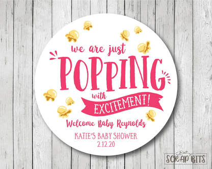 Popping With Excitement, Popcorn Baby Shower Stickers or Tags - Scrap Bits