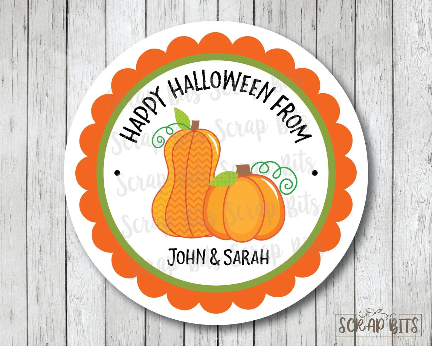 Pumpkin Patch Scallop Halloween Treat Bag Stickers or Tags - Scrap Bits