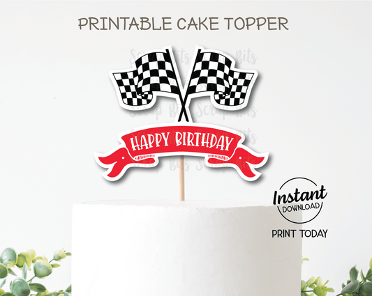 Racing Flags Cake Topper, Red Banner . Racing Birthday Cake Topper . Instant Download - Scrap Bits