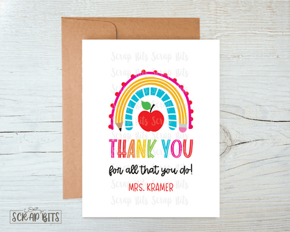 Rainbow Teacher Appreciation Card, Teacher Thank You Card - Scrap Bits