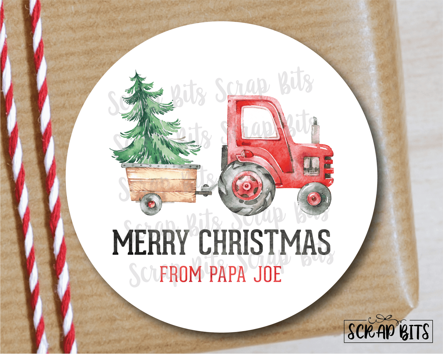 Red Tractor Farm Truck Stickers or Tags . Christmas Gift Labels - Scrap Bits
