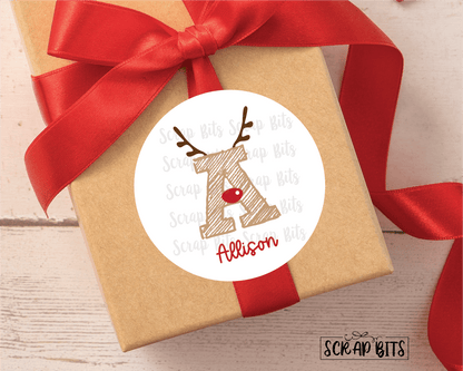 Reindeer Antlers Initial Christmas Name Stickers . Personalized Christmas Stickers or Tags - Scrap Bits