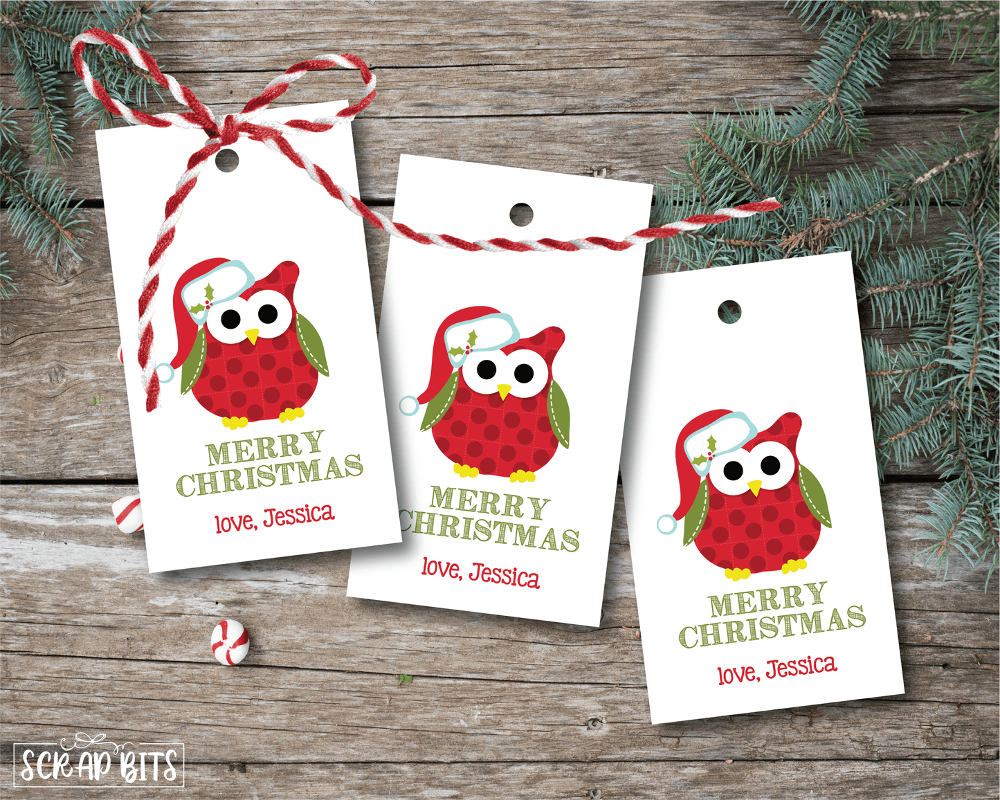 Santa Owl Tags . Personalized Christmas Gift Tags - Scrap Bits