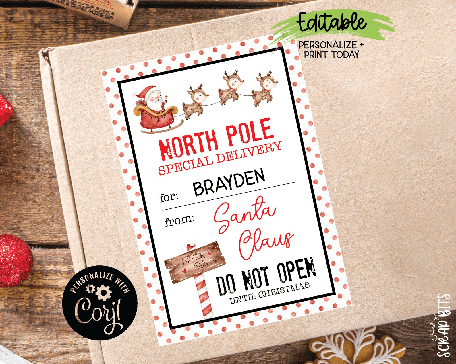 Santa Shipping Label, Printable North Pole Special Delivery Mail Label, Cute Christmas Package Lablel . Instant Download Editable Template - Scrap Bits