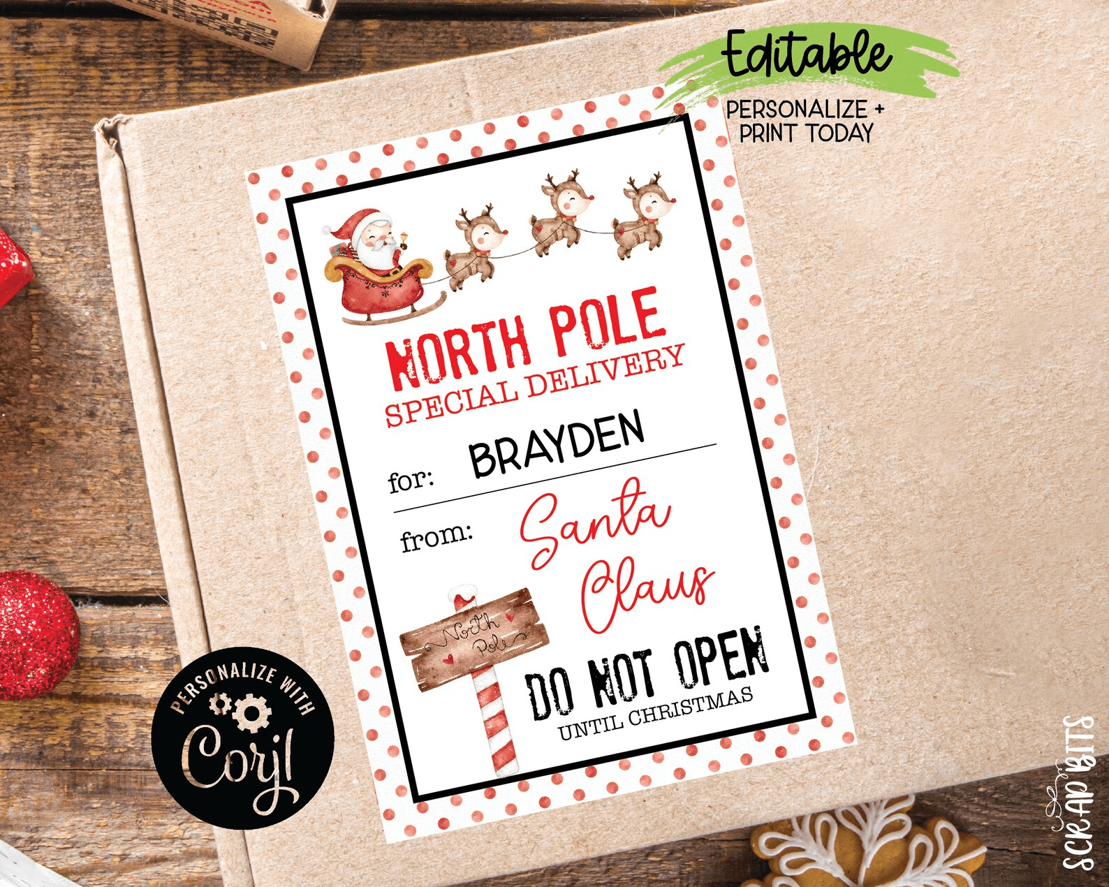 santa shipping label, printable north pole special delivery mail