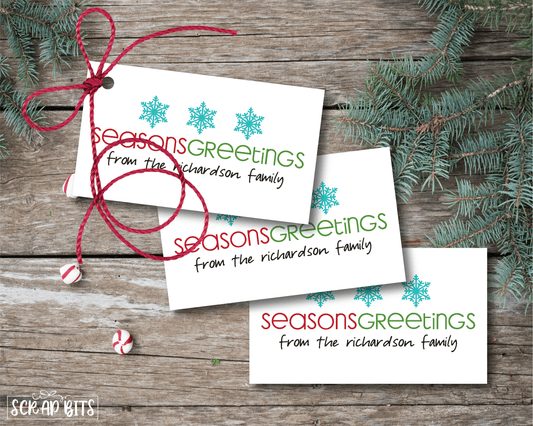 Season's Greetings Snowflakes Tags . Personalized Christmas Gift Tags - Scrap Bits