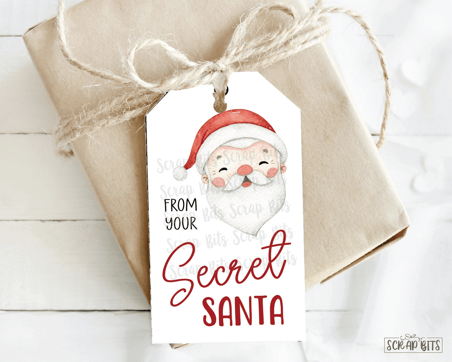 Secret Santa Tags, Santa Face. Personalized Christmas Gift Tags - Scrap Bits