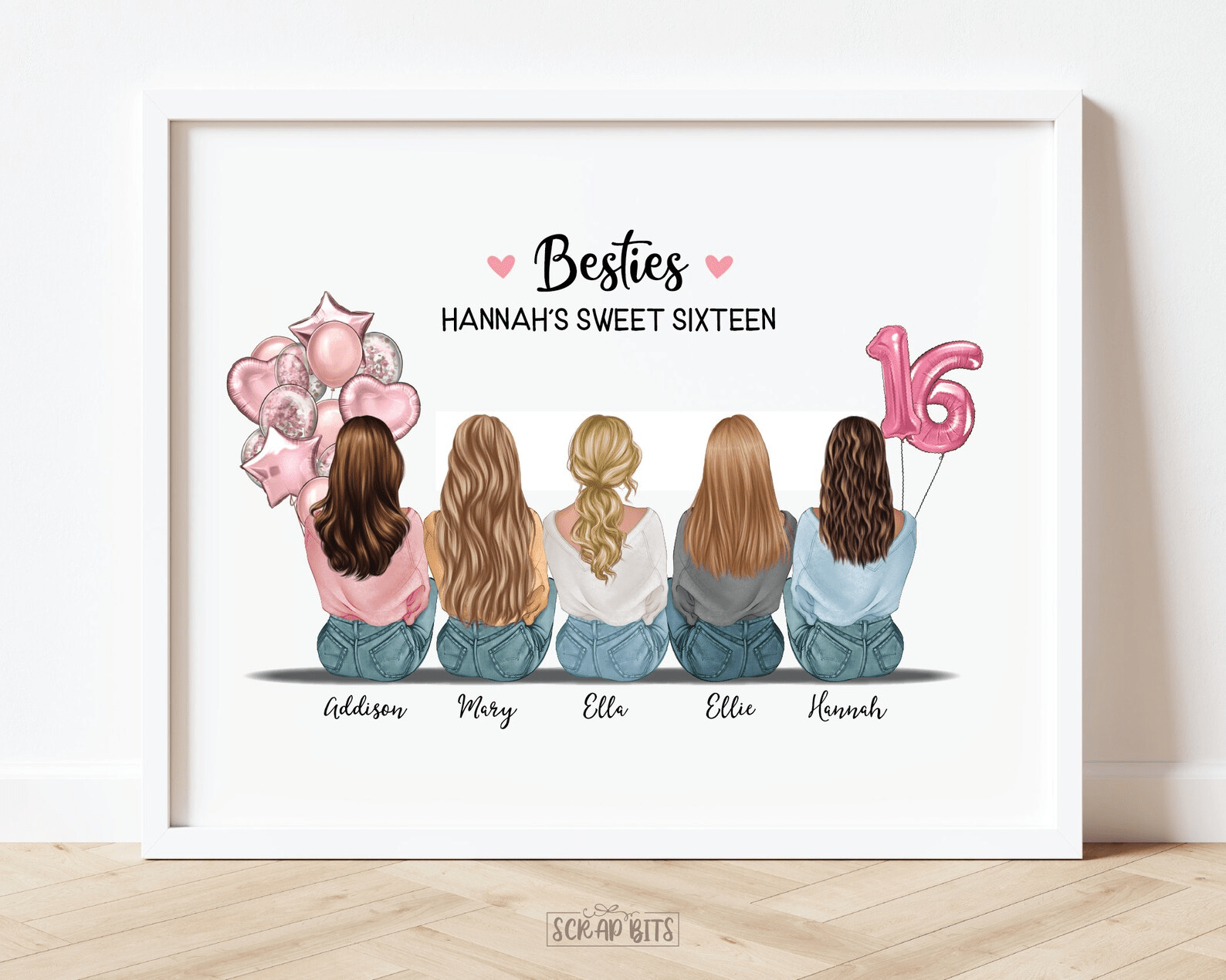 Sibling Print, Sitting Best Friends Print, Personalized Gift For Friends . Personalized Digital Portrait Print - Scrap Bits