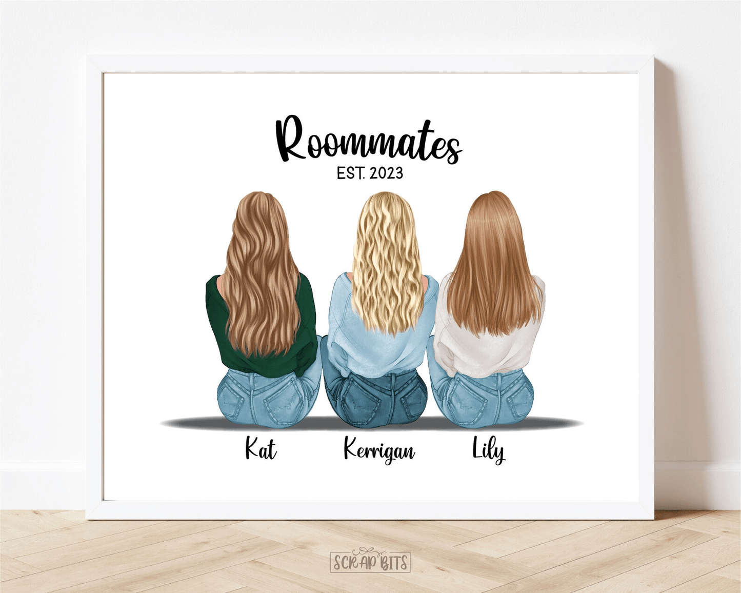 Sibling Print, Sitting Best Friends Print, Personalized Gift For Friends . Personalized Digital Portrait Print - Scrap Bits