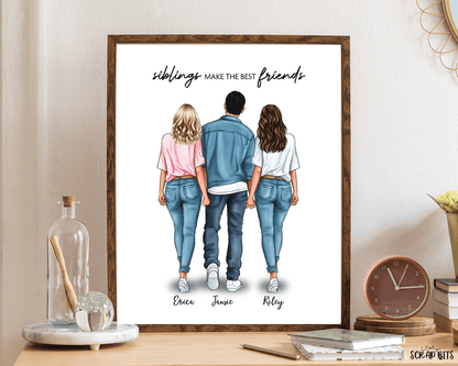 Siblings Make The Best Friends, Siblings Print, Personalized Gift For Siblings . Personalized Digital Portrait Print - Scrap Bits