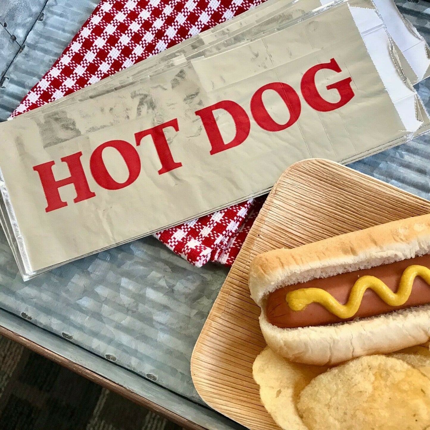 Silver Foil Hot Dog Bags . Concession Stand or Carnival Food Bags . 3 1/2" x 1 1/2" x 9" . Qty 25 - Scrap Bits
