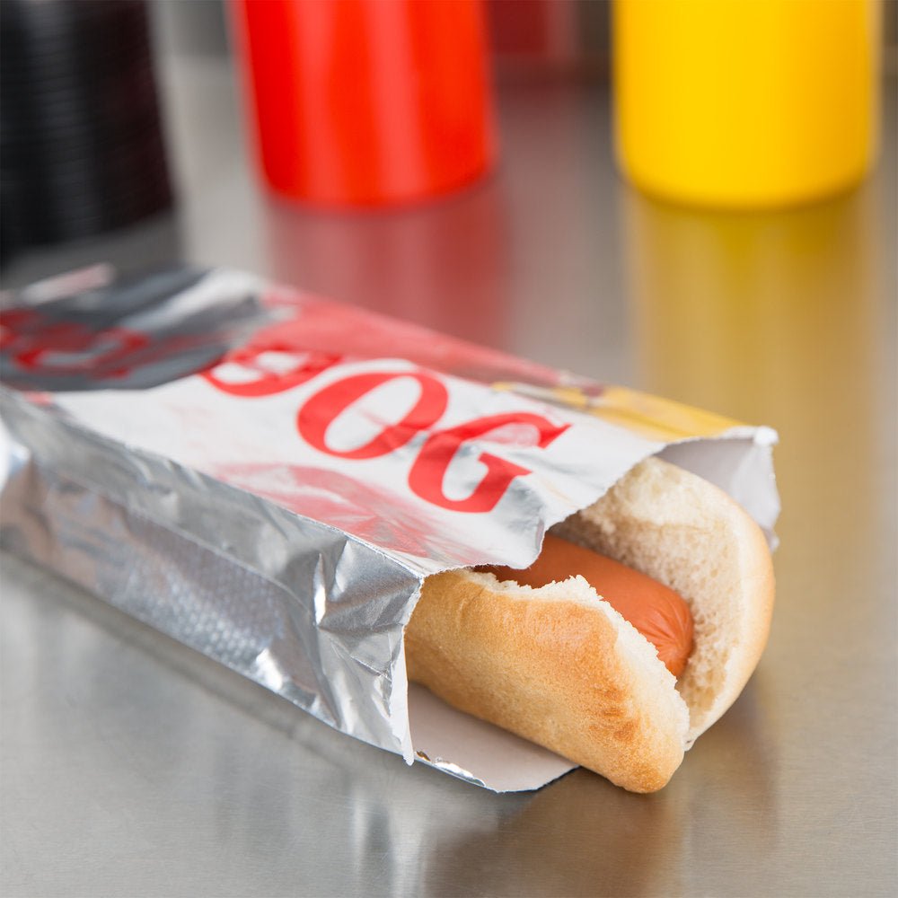 Silver Foil Hot Dog Bags . Concession Stand or Carnival Food Bags . 3 1/2" x 1 1/2" x 9" . Qty 25 - Scrap Bits
