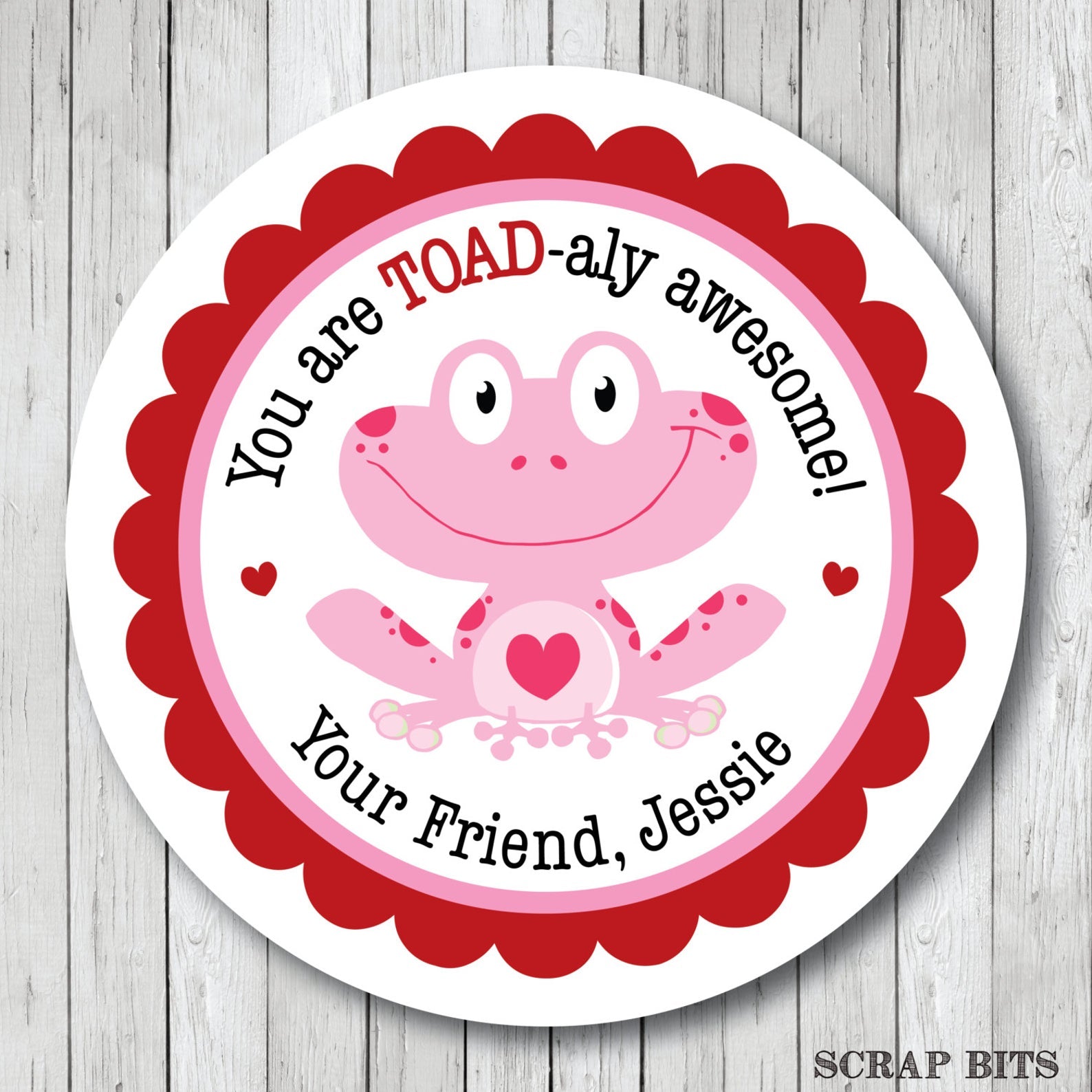 Smiling Frog Valentines . Valentine's Day Stickers or Tags - Scrap Bits