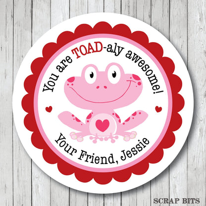 Smiling Frog Valentines . Valentine's Day Stickers or Tags - Scrap Bits