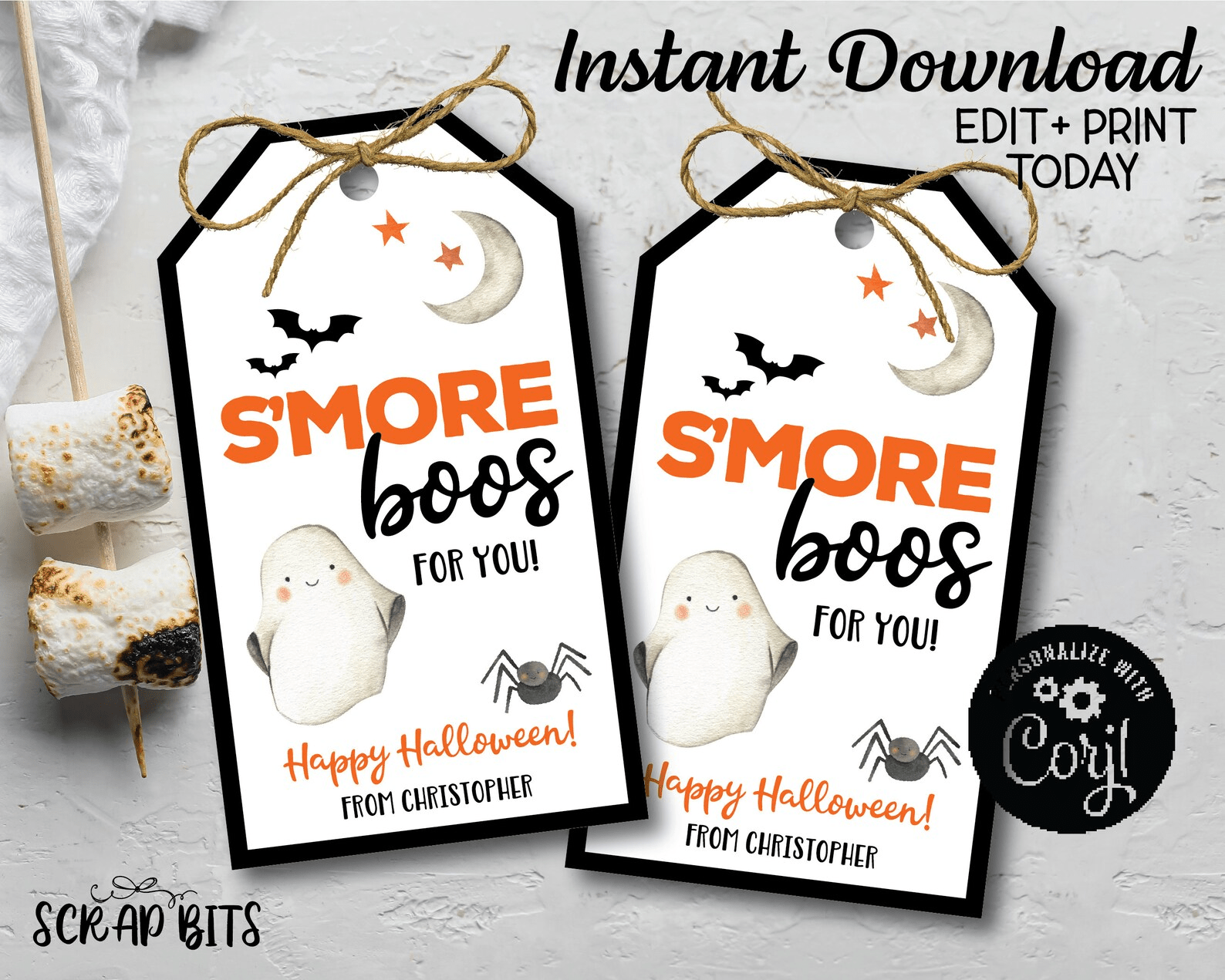 S'more Boos Tags, Printable Halloween Tags, Editable Smores Tags . Instant Download Editable Template - Scrap Bits