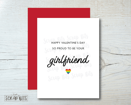 So Proud Rainbow Heart Girlfriend Valentine Card, LGBTQ Valentines Day Card - Scrap Bits
